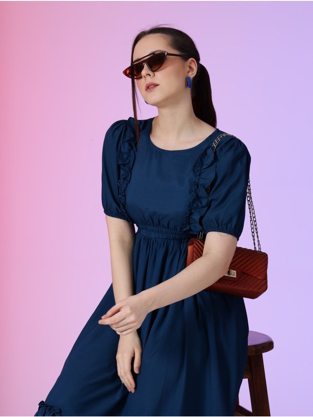 

Krunal Raiyani Round Neck Fit & Flare Dress, Navy blue