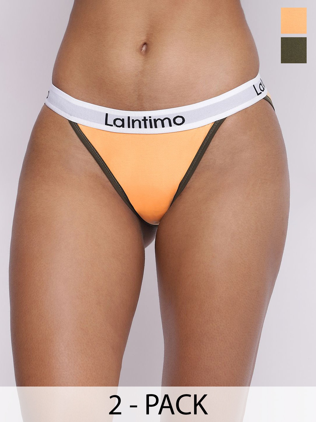 

La Intimo Pack Of 2 Women Cotton Bikini Briefs, Olive