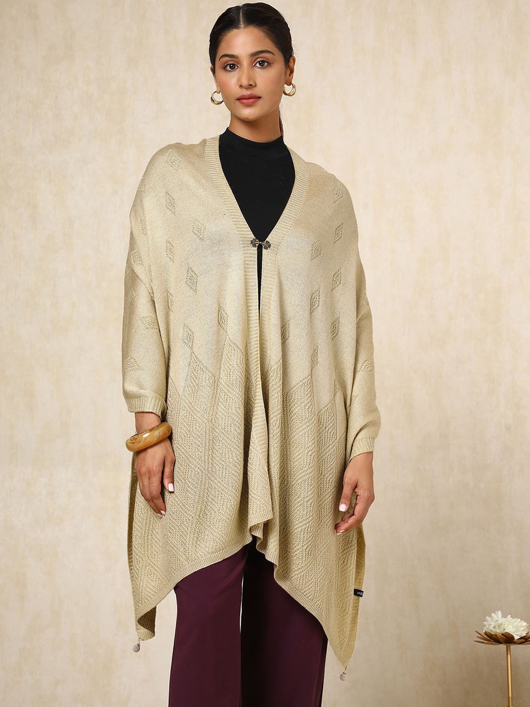 

Soch Floral Woven Design Acrylic Shawl, Beige