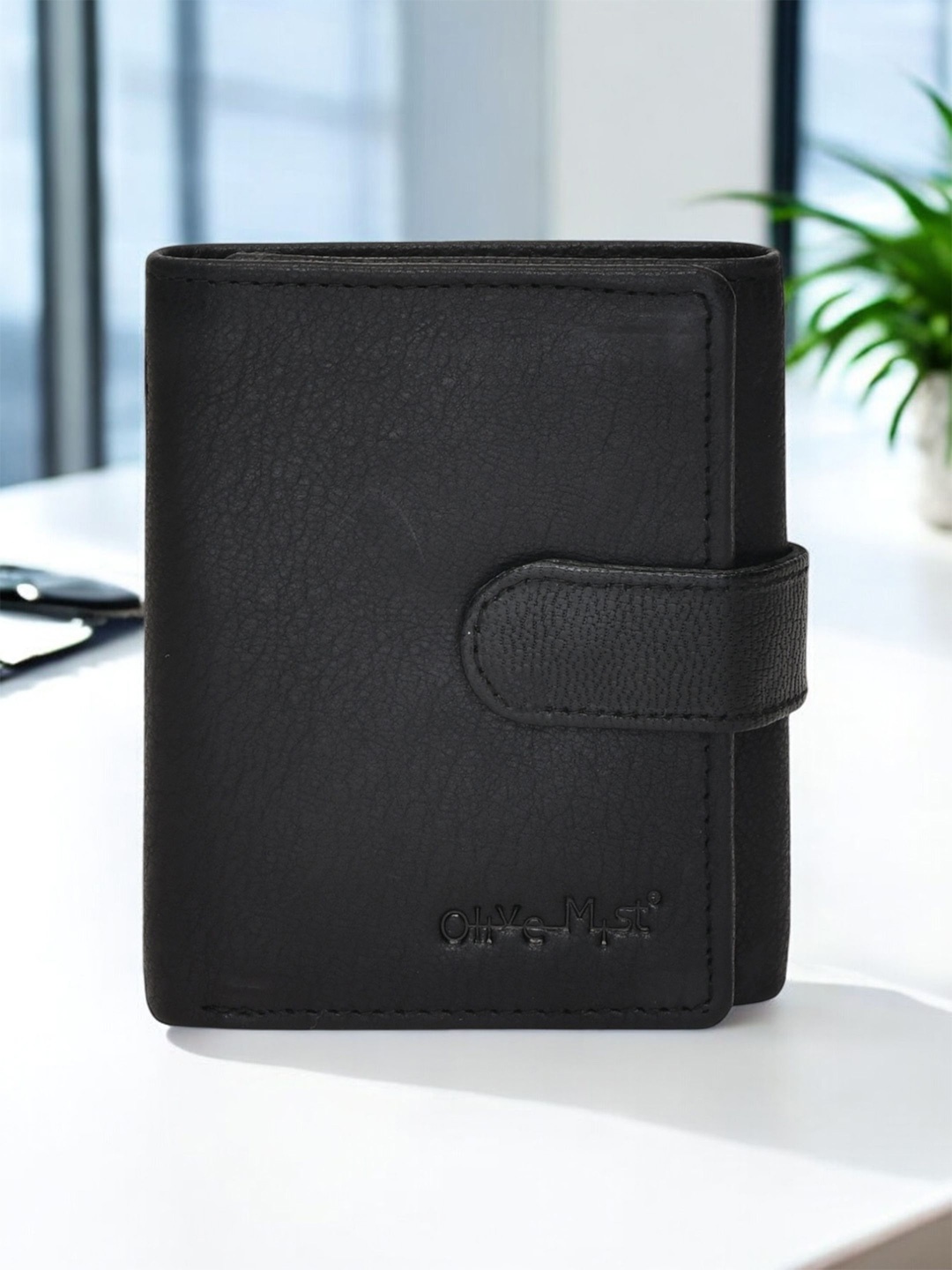 

OLIVE MIST Men Leather Three Fold Wallet, Black