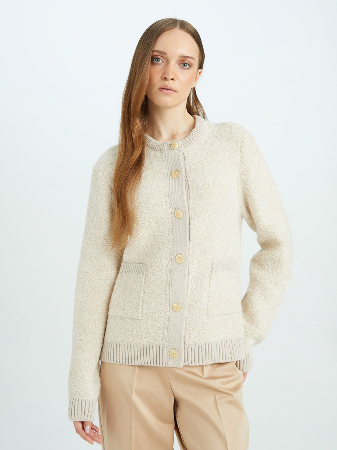 

DeFacto Women Round Neck Cardigan, Off white