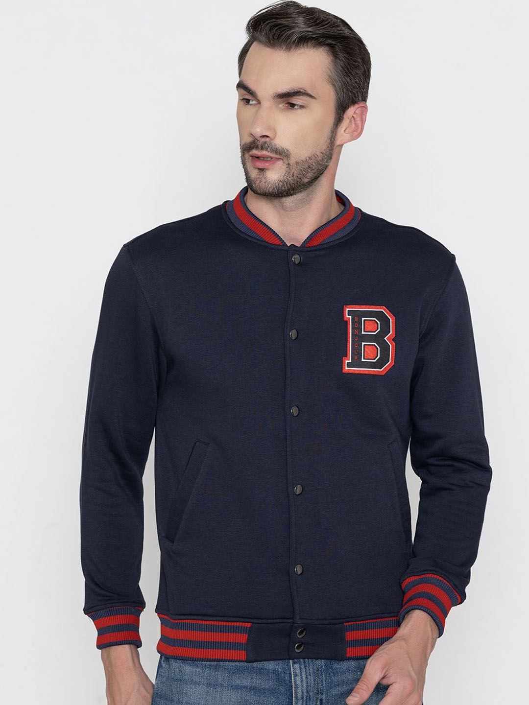 

Bonjour Men Bomber with Patchwork Jacket, Blue