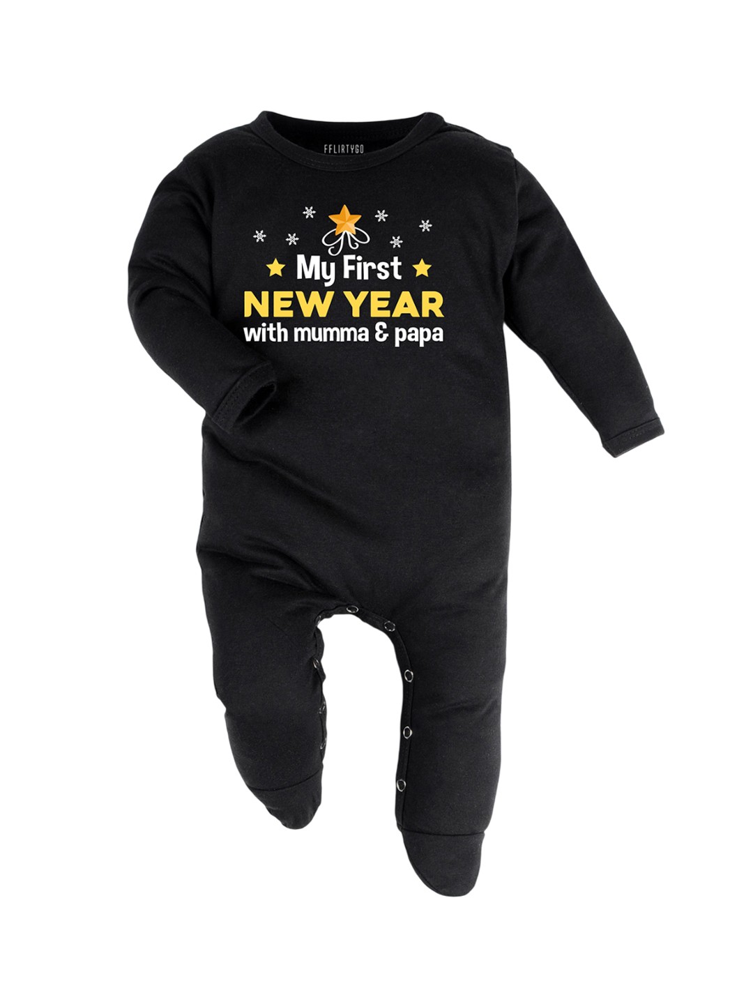 

FFLIRTYGO Infants Printed Pure Cotton Sleepsuit, Black