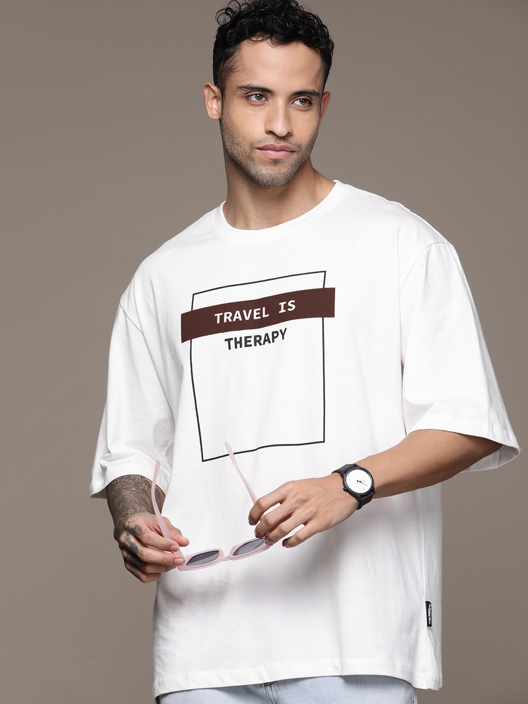 

The Roadster Lifestyle Co. Printed Pure Cotton Oversized T-shirt, White