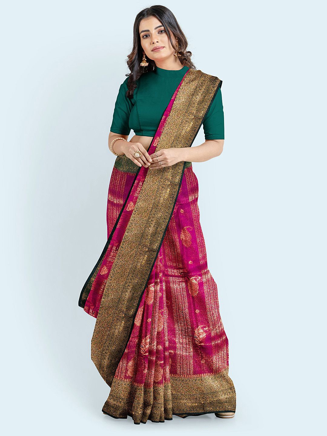

Meena Bazaar Pailsey Woven Design Zari Art Silk Saree, Burgundy
