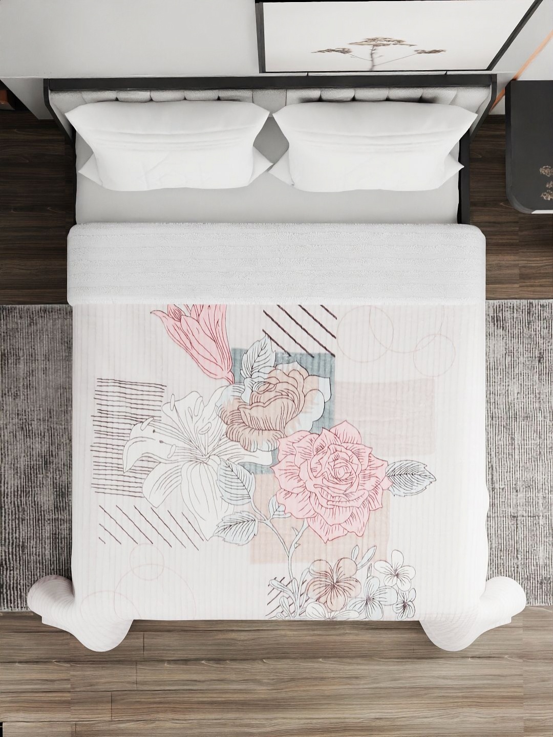 

Aura Grey & Pink Floral Heavy Winter Double Bed Blanket
