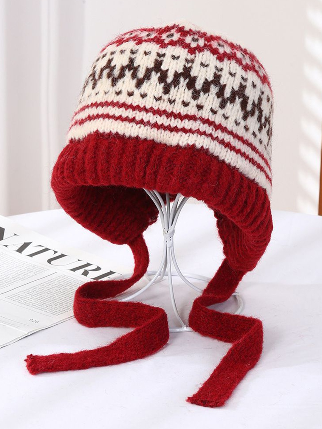 

StyleCast x Revolte Women Printed Beanie, Red