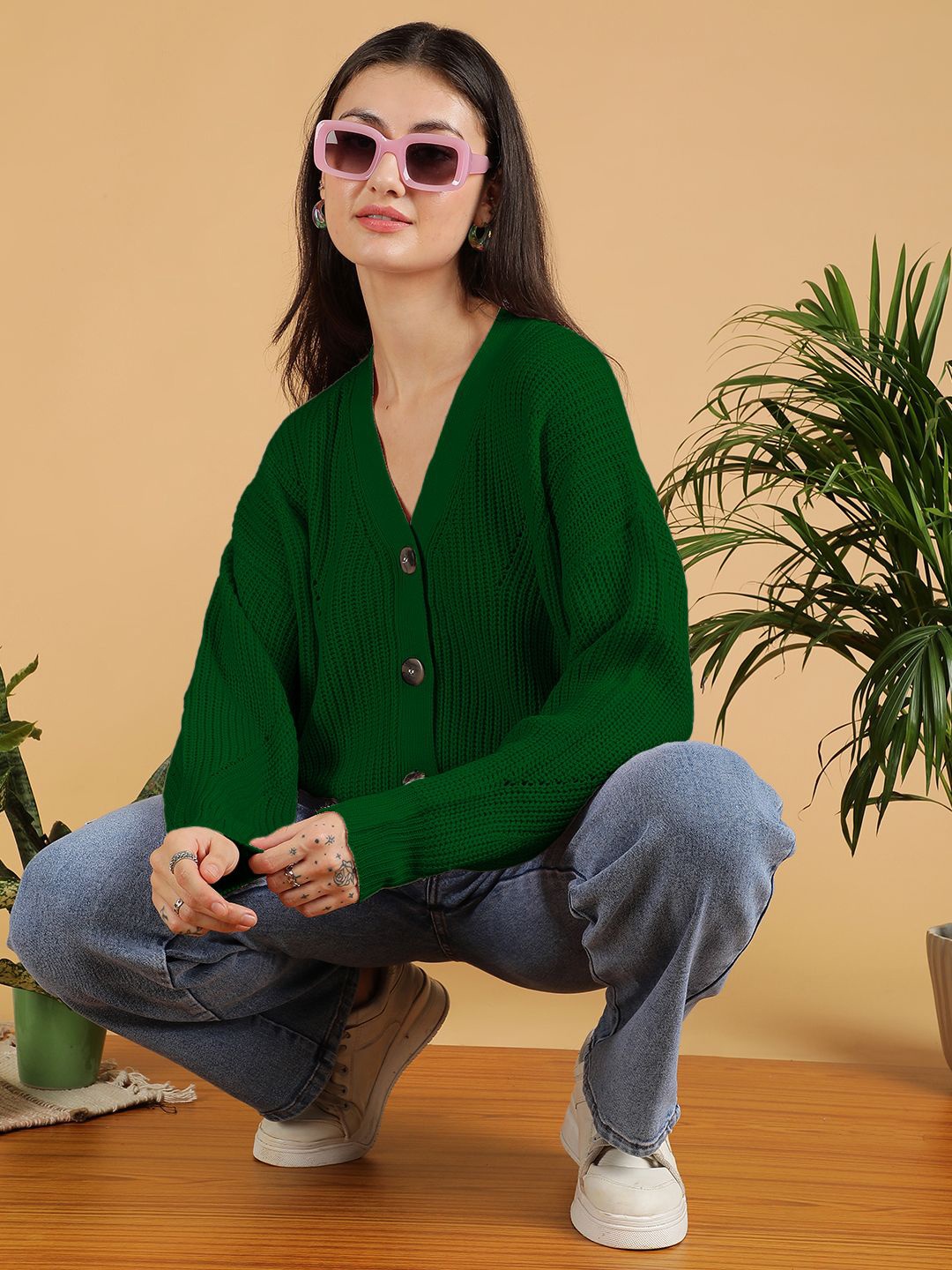 

Kotty Women V-Neck Cardigan, Green