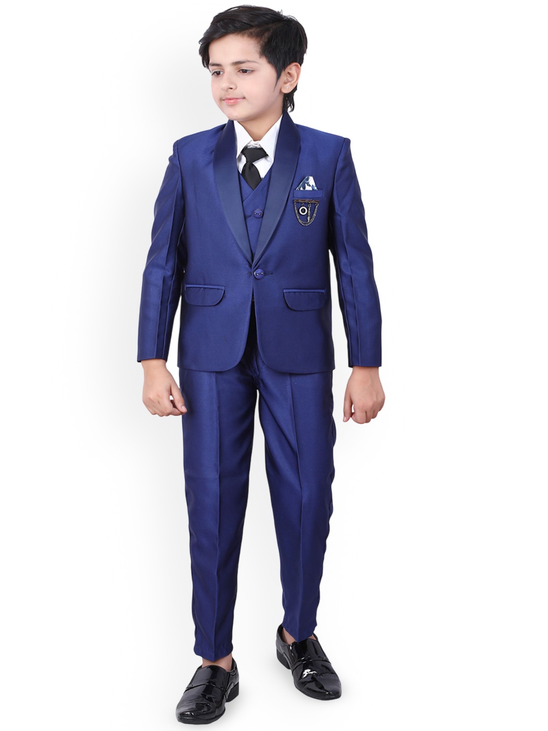 

BAESD 5Pc Boys Single-Breasted Shawl Collar Party Suits, Blue