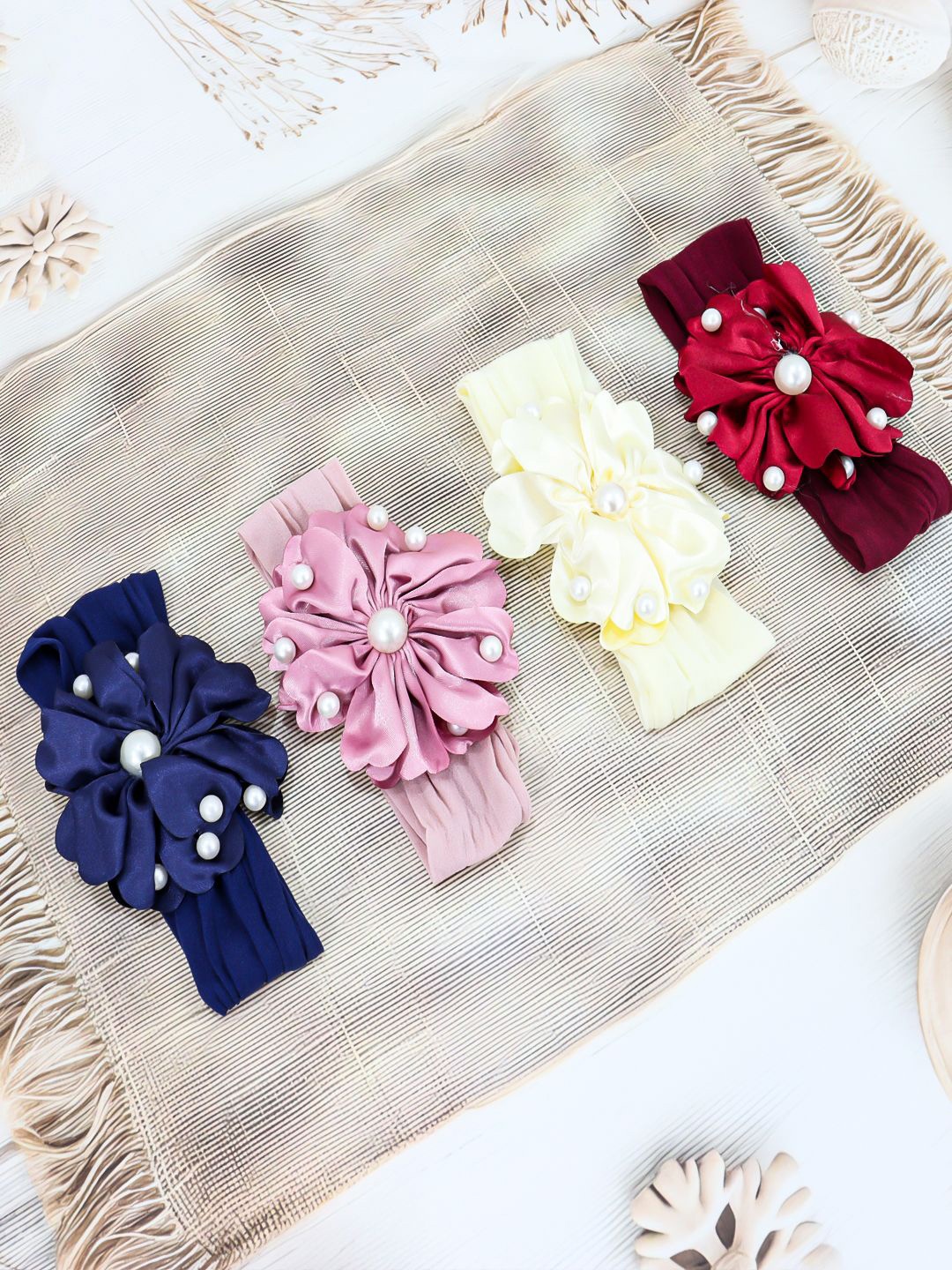 

VAGHBHATT Girls Set of 4 Flower Hairband, Red