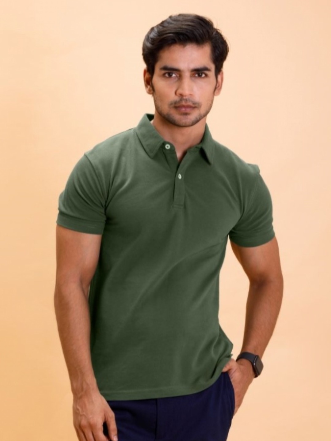 

FREBANO Men Polo Collar Bio Finish Pockets T-shirt, Olive