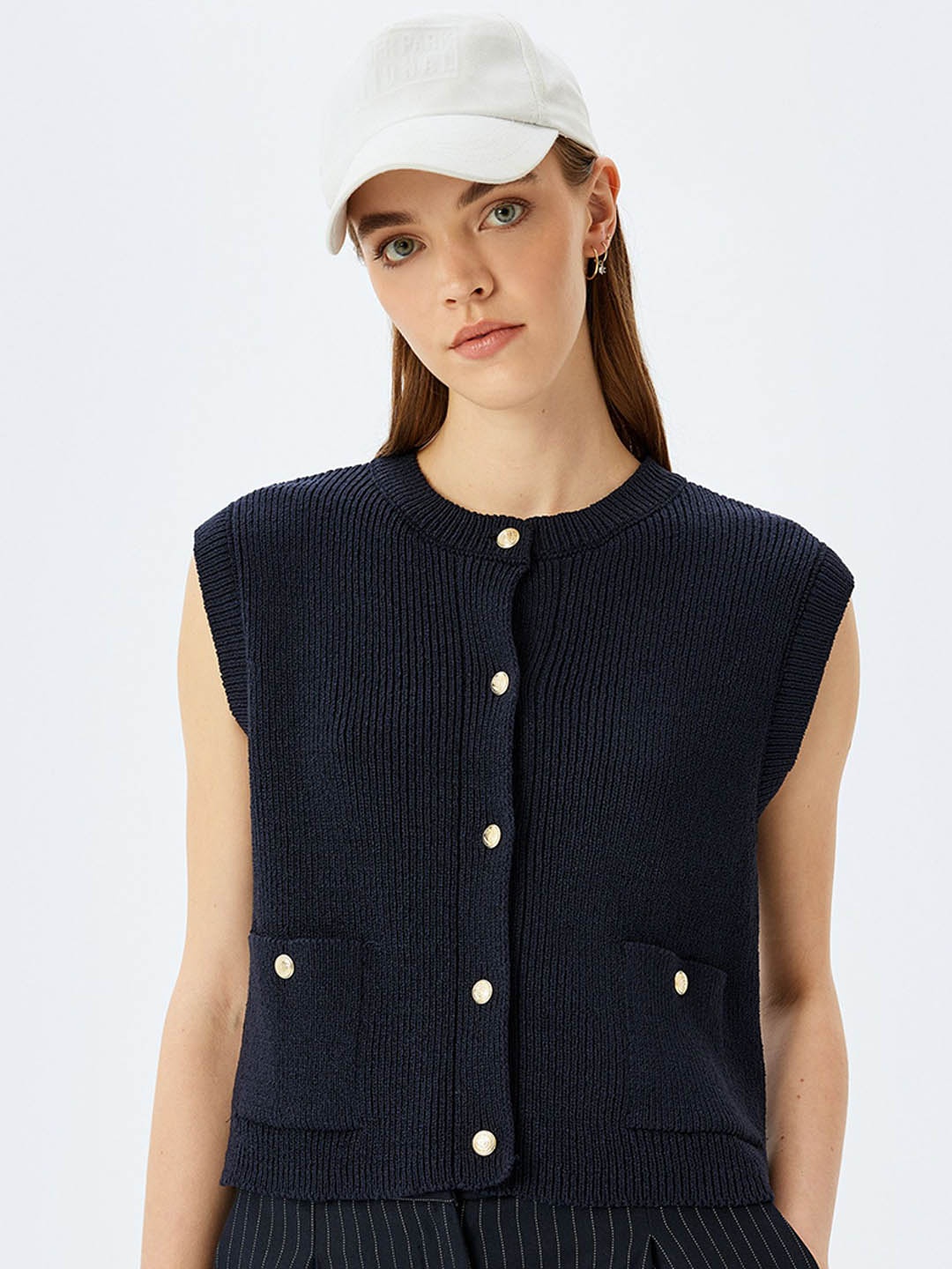

Koton Knitted Open-Front Sweater, Blue
