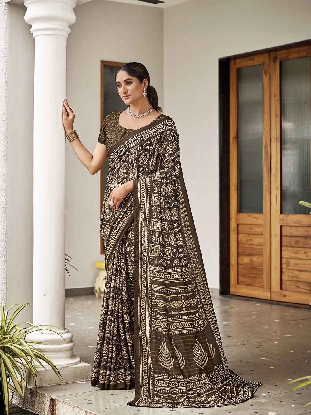 

Chandbaali Ajrak Block Pure Cotton Bagru Saree, Green