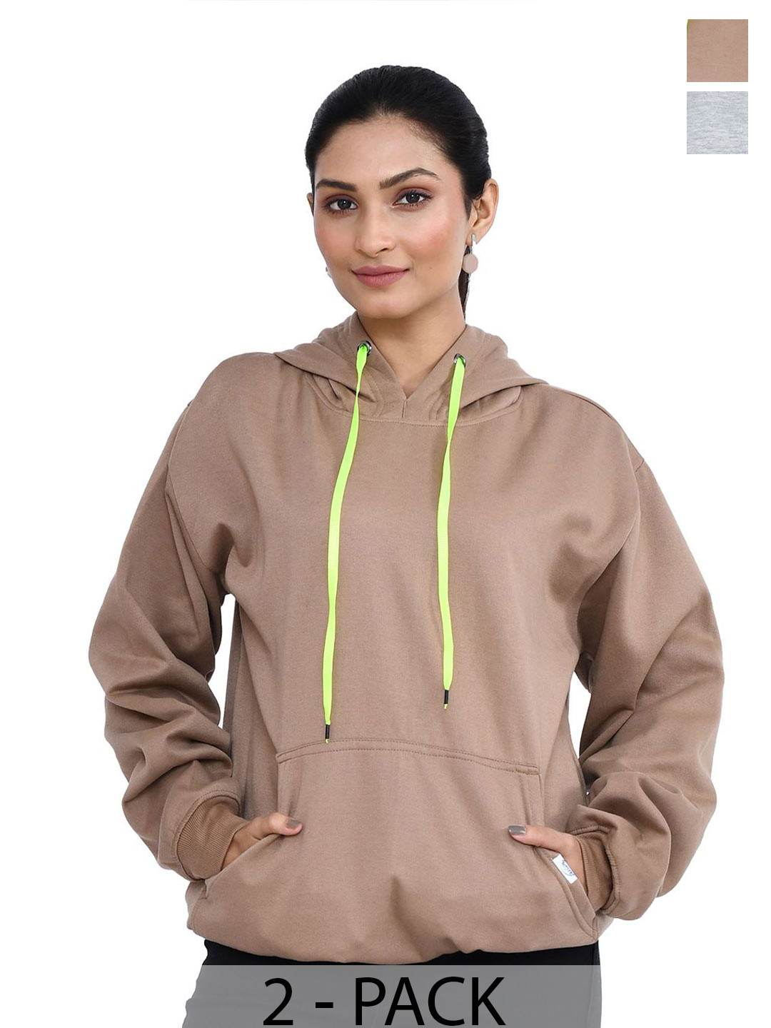 

RAPL Women Pack of 2 Long Sleeves Hooded Sweatshirt, Camel brown