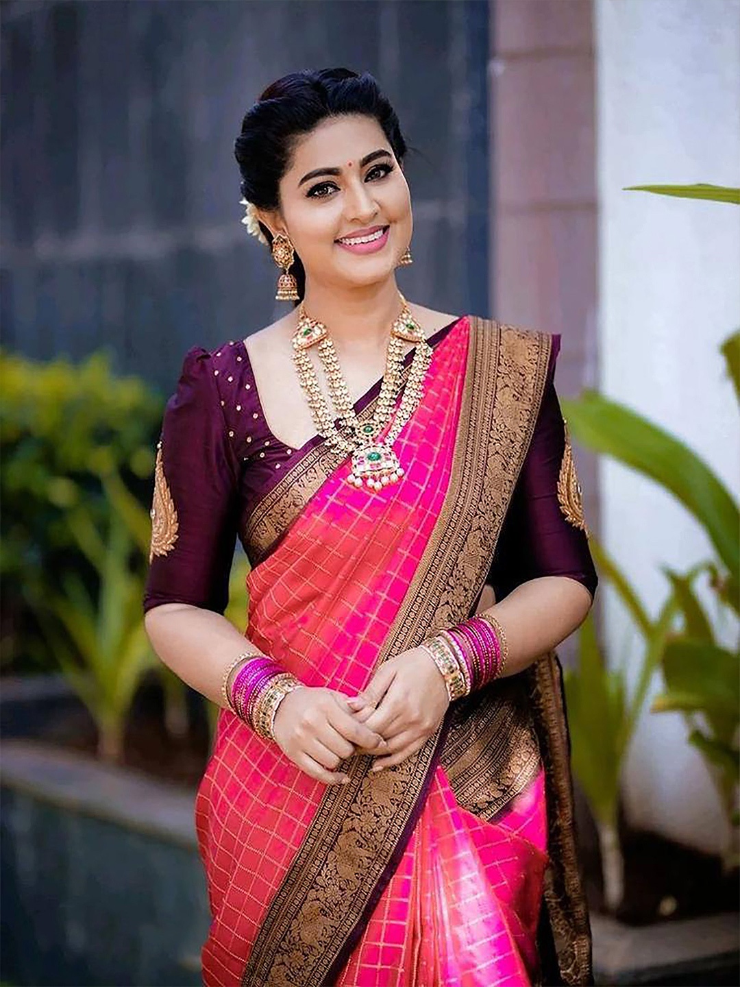 

Anouk Woven Design Zari Kanjeevaram Saree, Pink