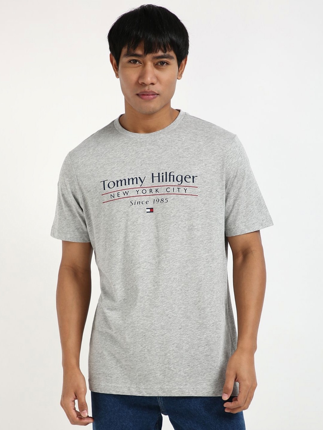 

Tommy Hilfiger Men Typography Printed Round Neck Cotton T-shirt, Grey