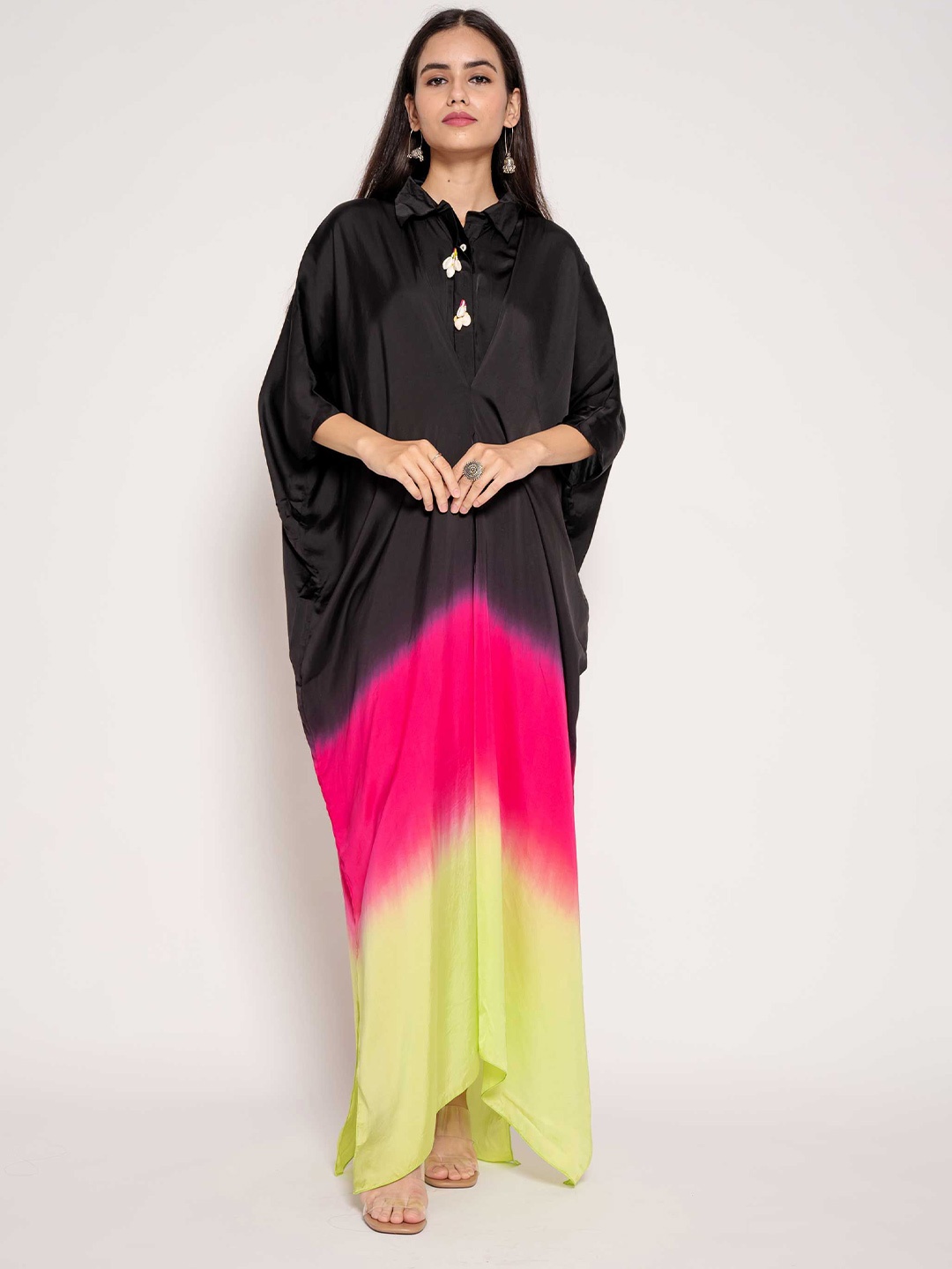 

AFFAIRE'S BY LEVELL5 Women Kimono Sleeve Kaftan Maxi Dress, Black