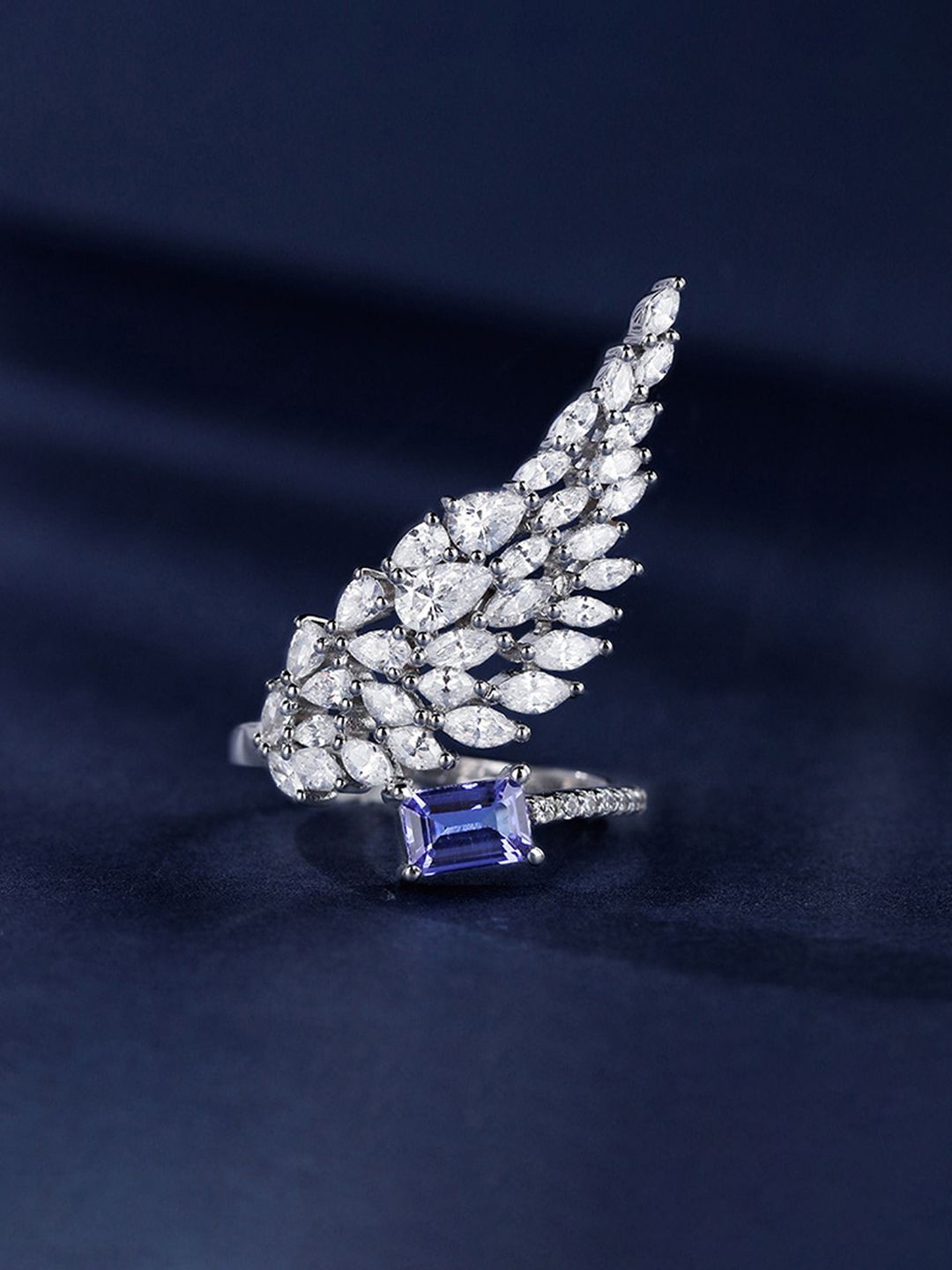 

Jewels Galaxy Silver-Plated American Diamond Stone Studded Adjustable Finger Ring