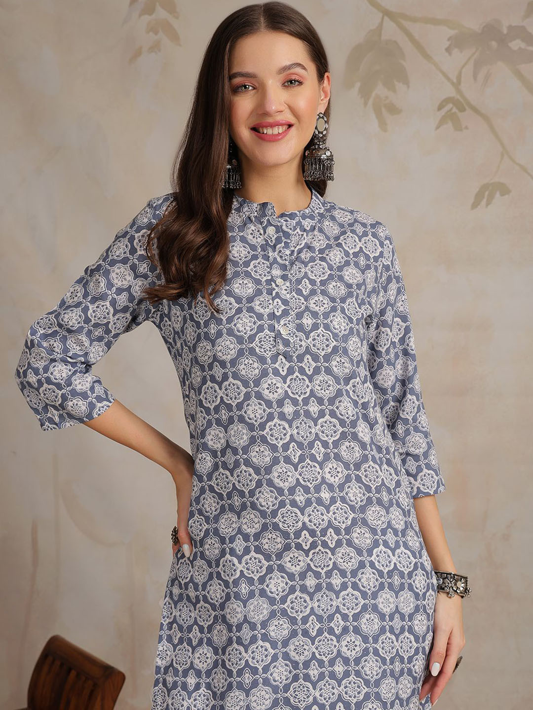 

Anouk Rustic Women Ethnic Motifs Printed Thread Work Kurta, Blue