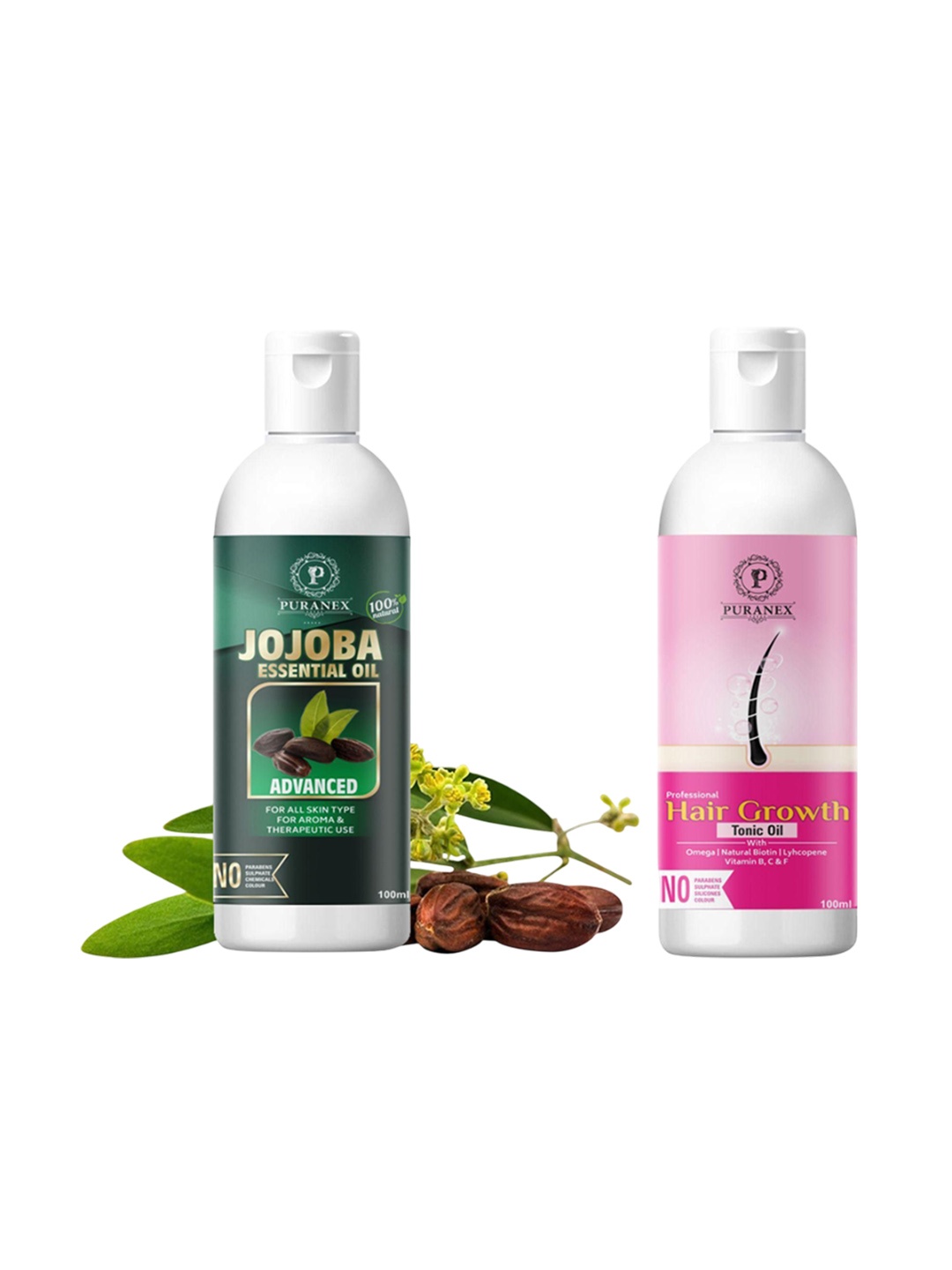 

Puranex Set Of 2 Pure & Natural Jojoba & Hair Growth Oil - 100 ml Each, Transparent