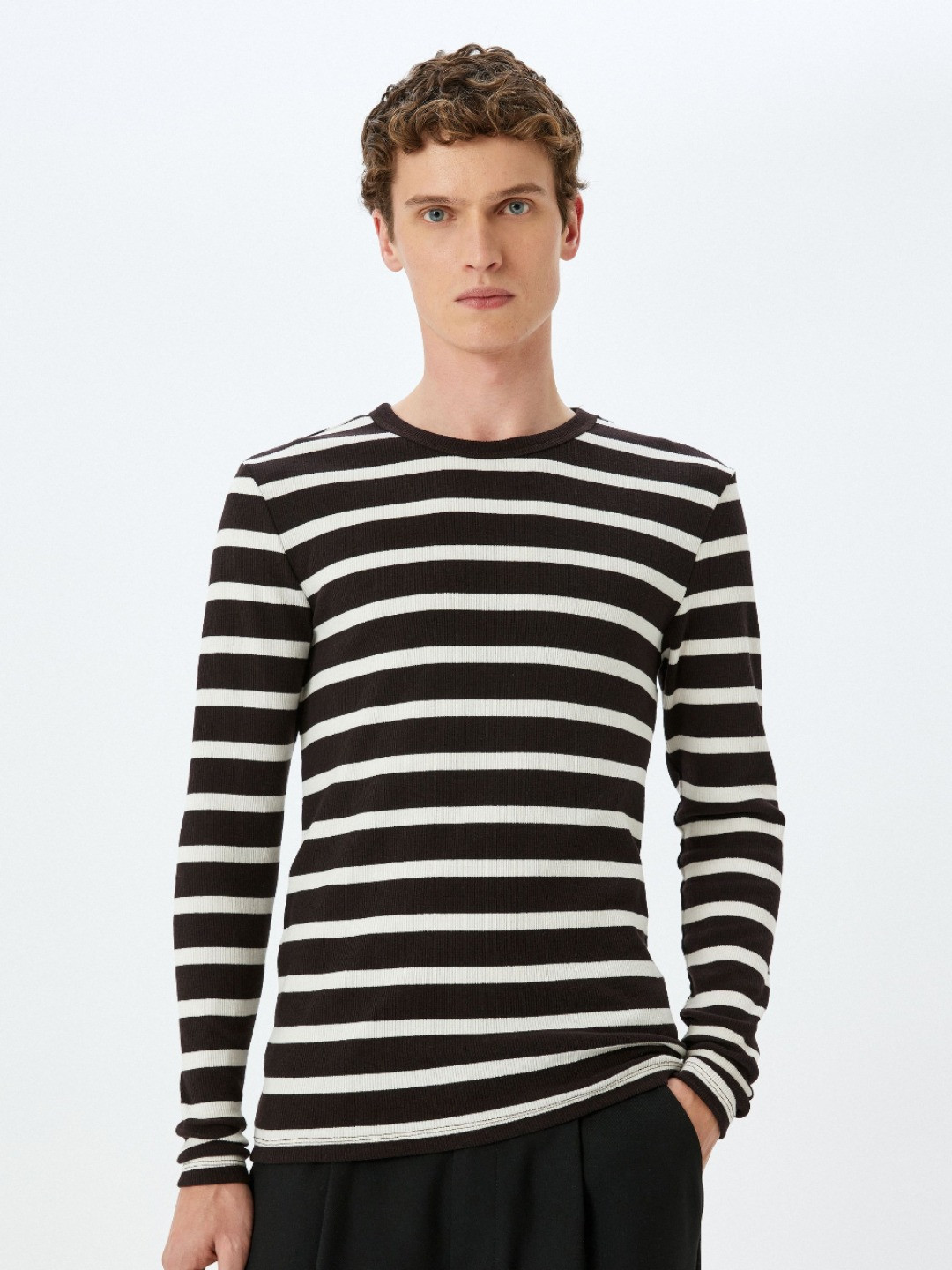 

Koton Men Striped Round Neck Slim Fit T-shirt, Brown