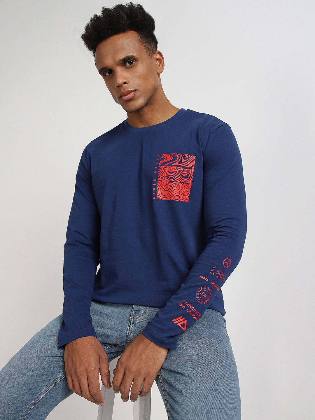 

Lee Graphic Printed Round Neck Cotton Casual T-Shirt, Blue