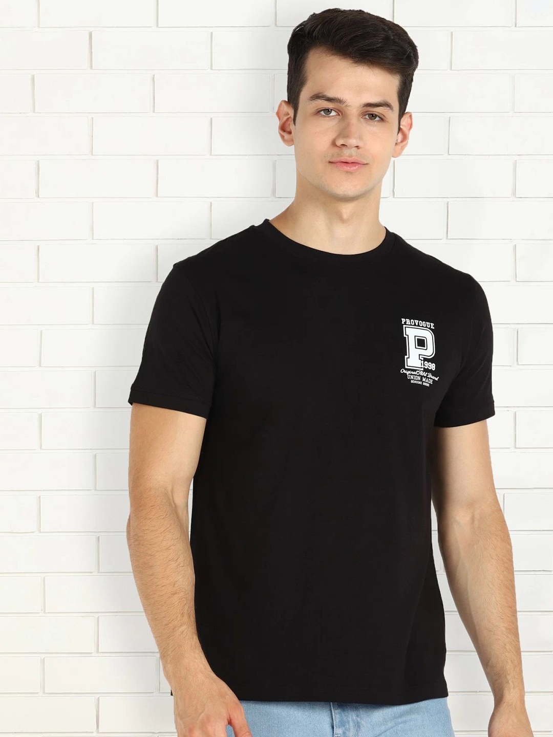 

Provogue Men Checked Monochrome Pockets T-shirt, Black