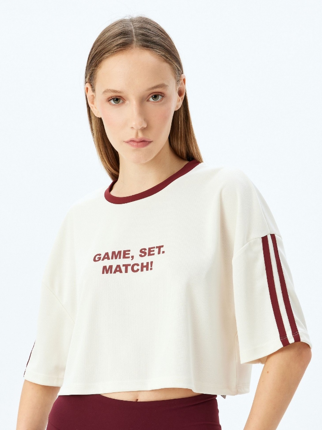 

Koton Women Typography Printed Round Neck Relaxed Fit T-shirt, White