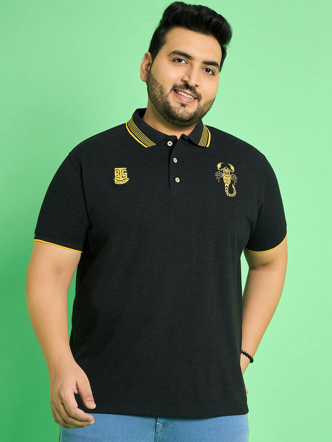 

bigbanana Men Polo Collar Bio Finish T-shirt, Grey melange