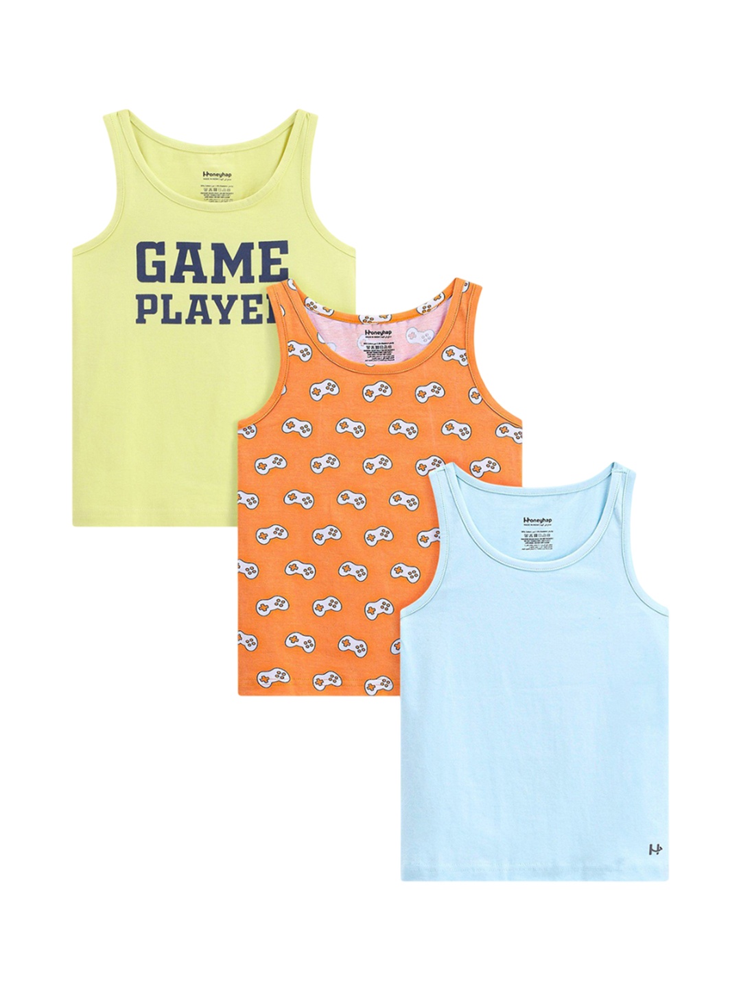 

Honeyhap Boys Pack Of 3 Printed Basic Vests 16151665, Orange