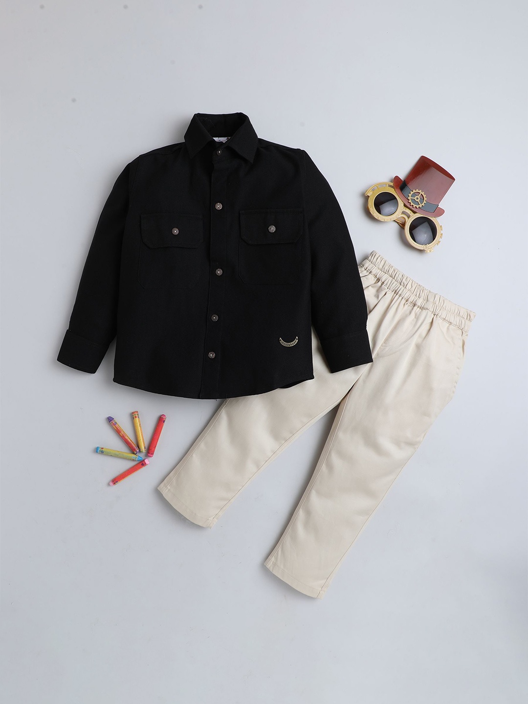 

BAATCHEET Boys Shirt with Trousers, Black