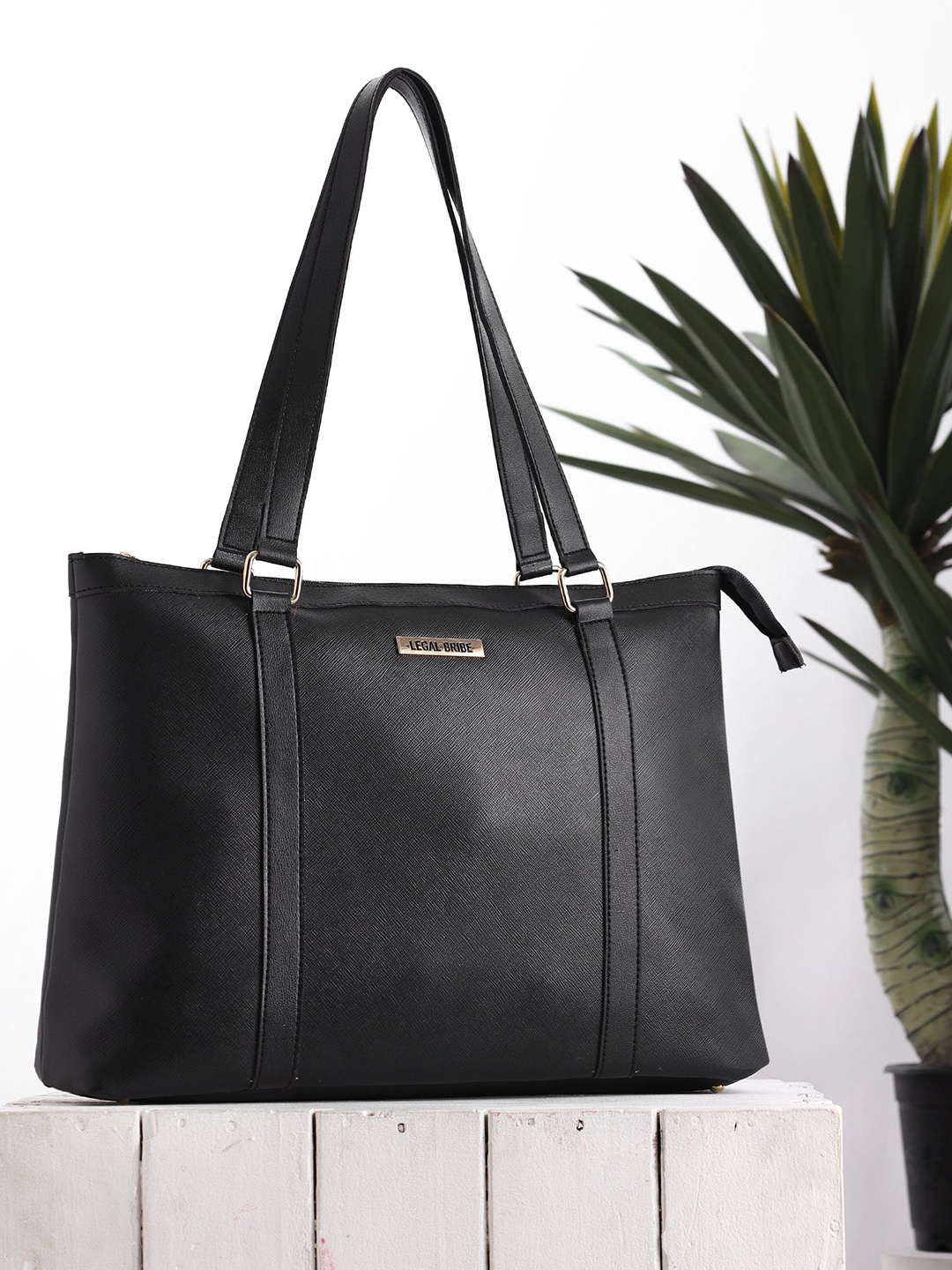 

LEGAL BRIBE PU Oversized Structured Tote Bag, Black