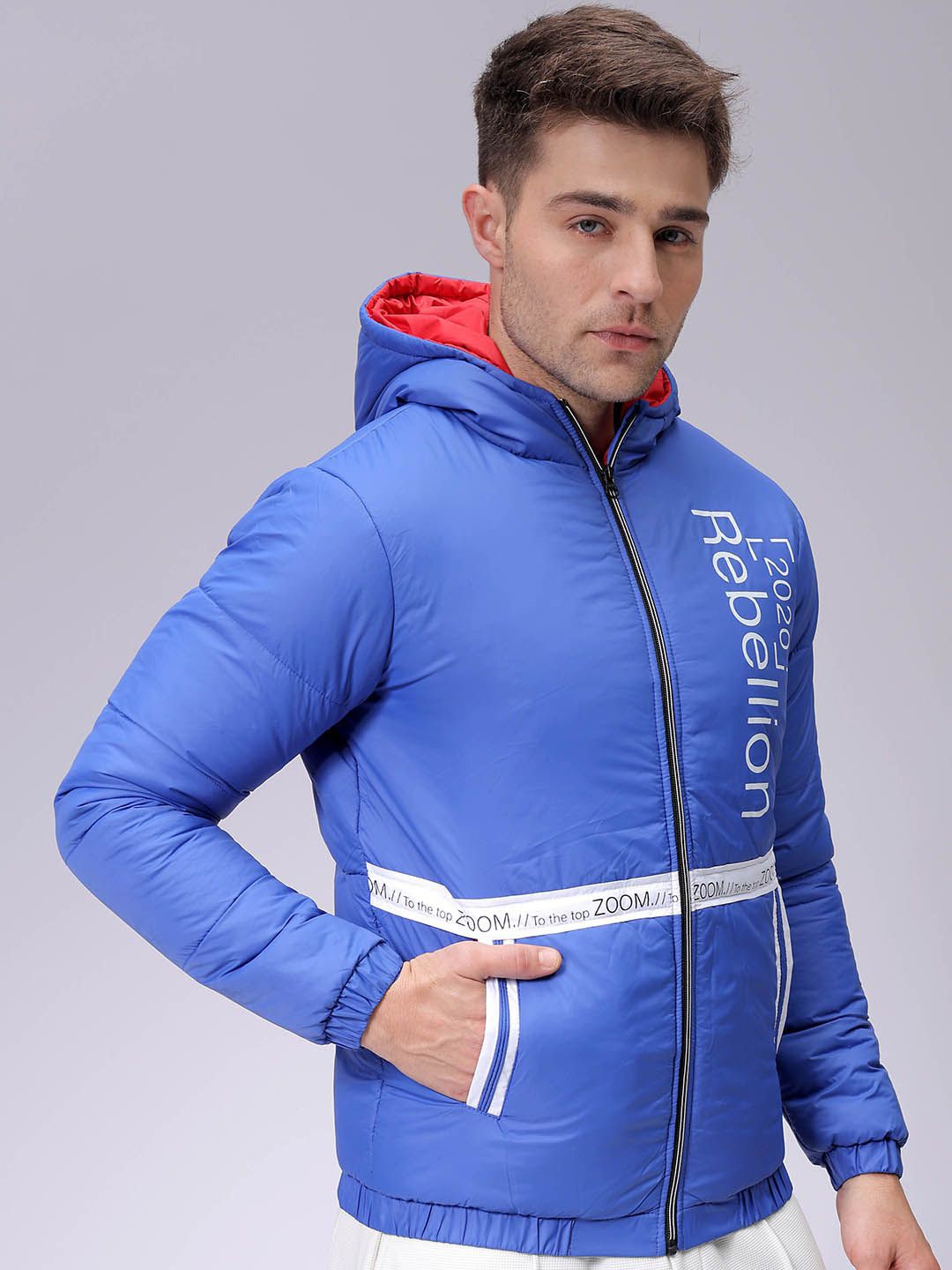 

The Indian Garage Co Men Colourblocked Lightweight Puffer Jacket with Patchwork, Blue