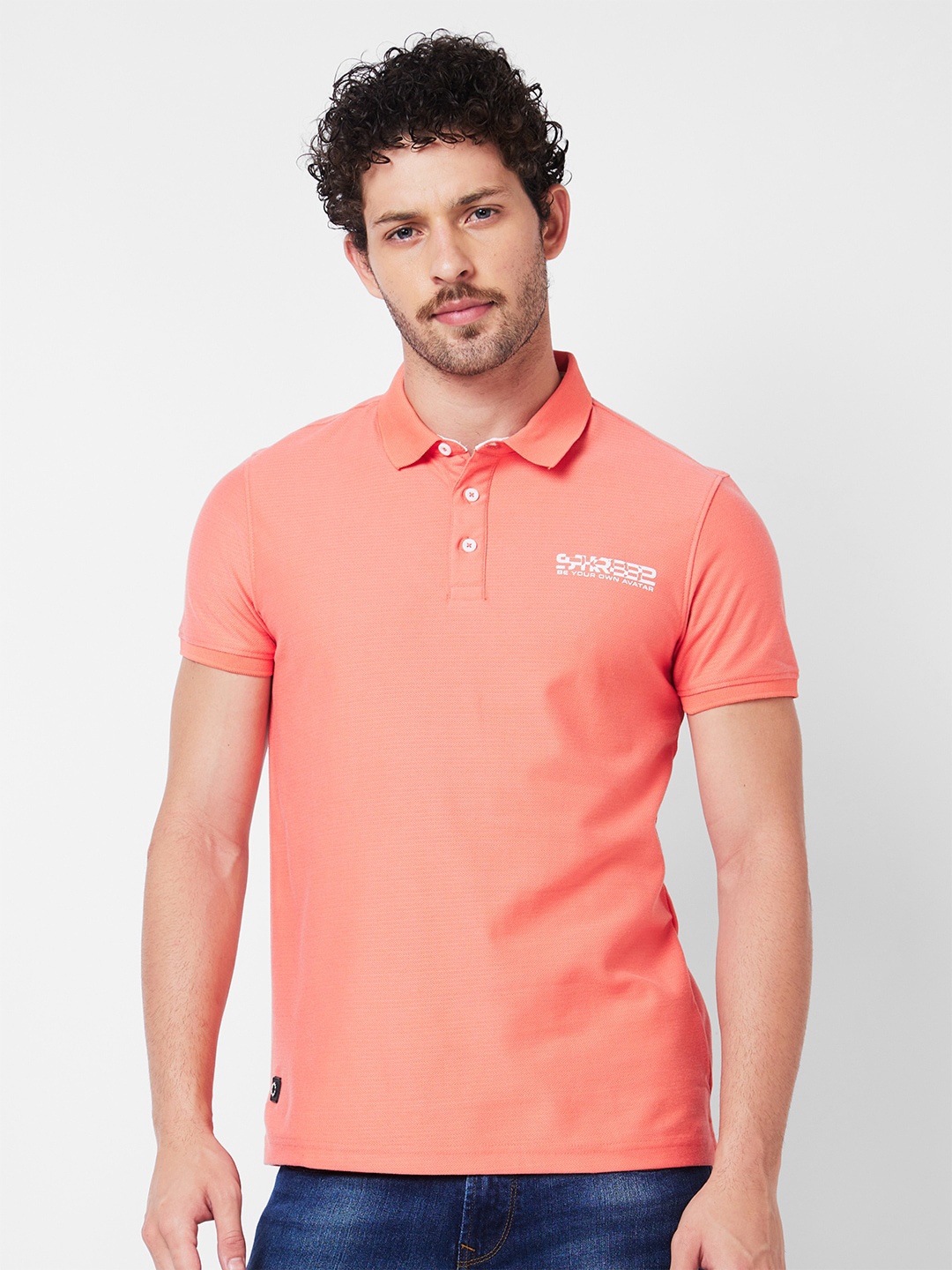 

SPYKAR Polo Collar Cotton Slim Fit T-shirt, Pink