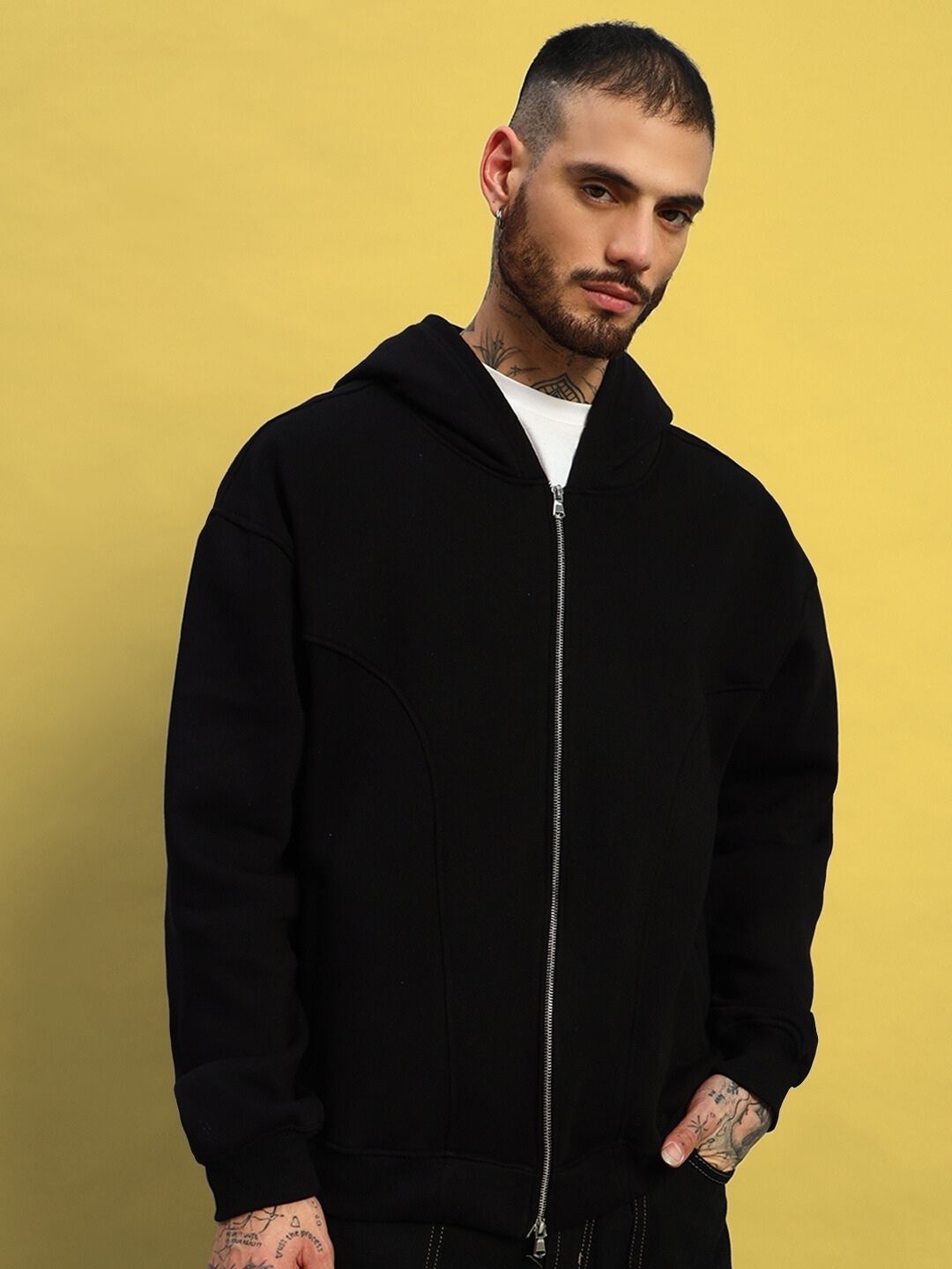 

WEARDUDS Men Front-Open Hooded Sweatshirt, Black