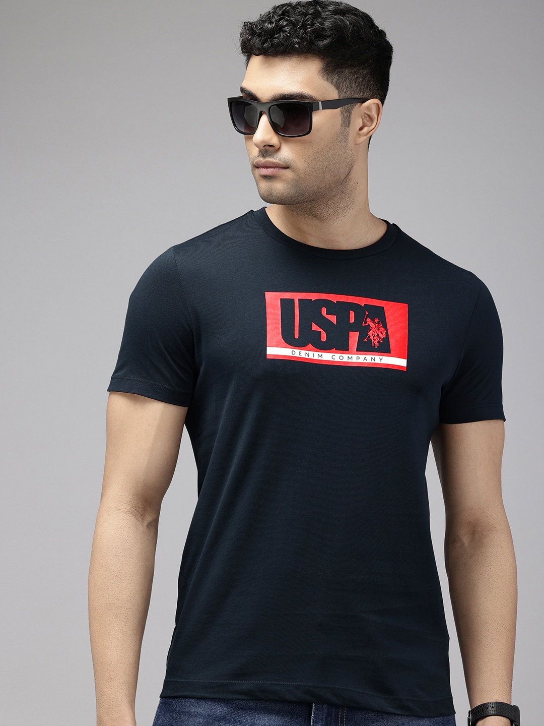 

U.S. Polo Assn. Denim Co. Brand Logo Printed Pure Cotton Slim Fit T-shirt, Navy blue