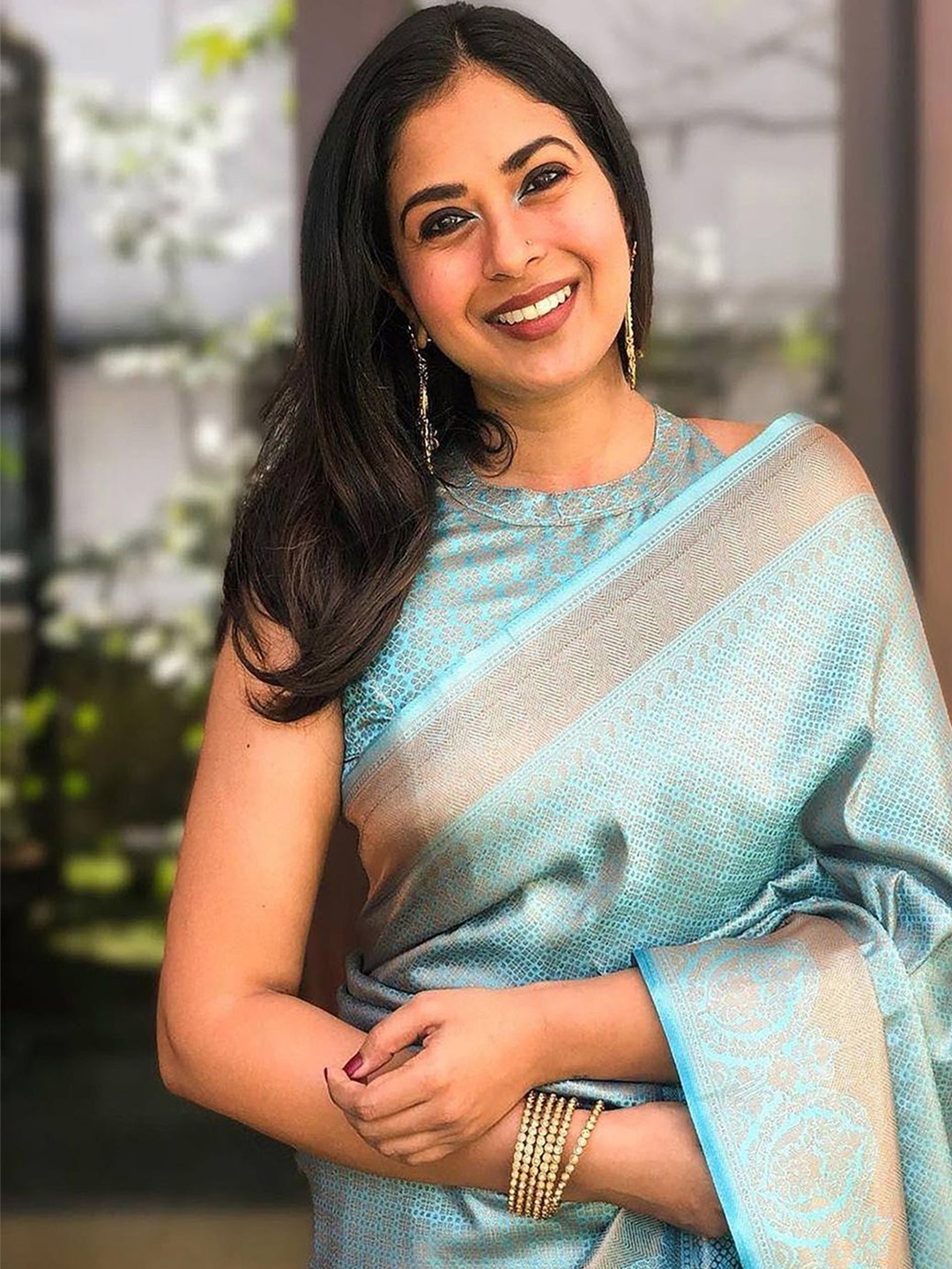 

Anouk Woven Design Zari Kanjeevaram Saree, Blue