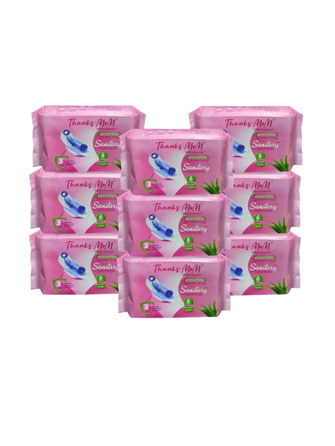 

THANKS MOM Set Of 9 Organico Ultra Thin Sanitary Pads With Razor - XL - 6 Pads Each, White