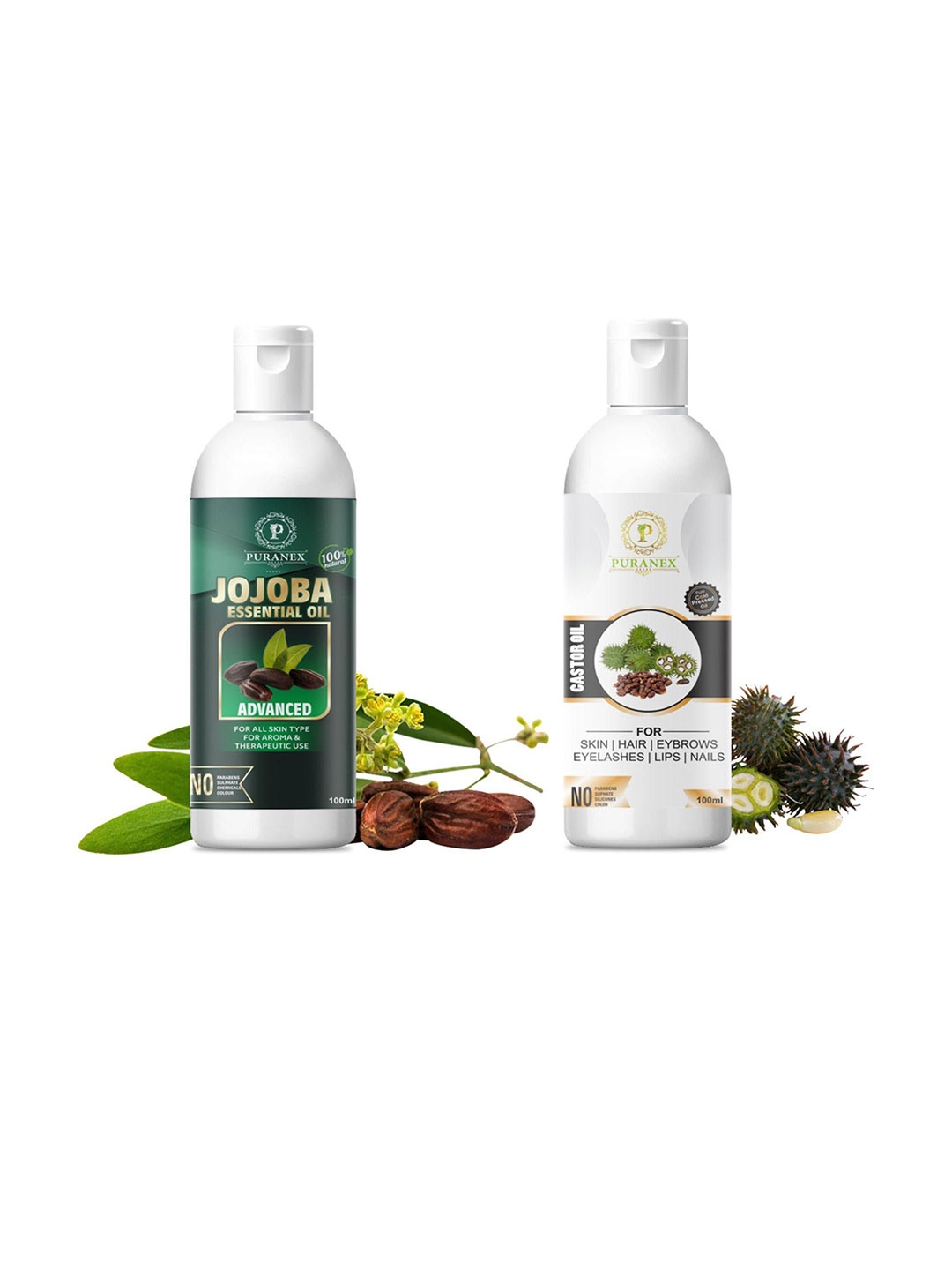 

Puranex Set Of 2 100% Pure & Natural Jojoba & Castor Oil - 100 ml Each, Transparent