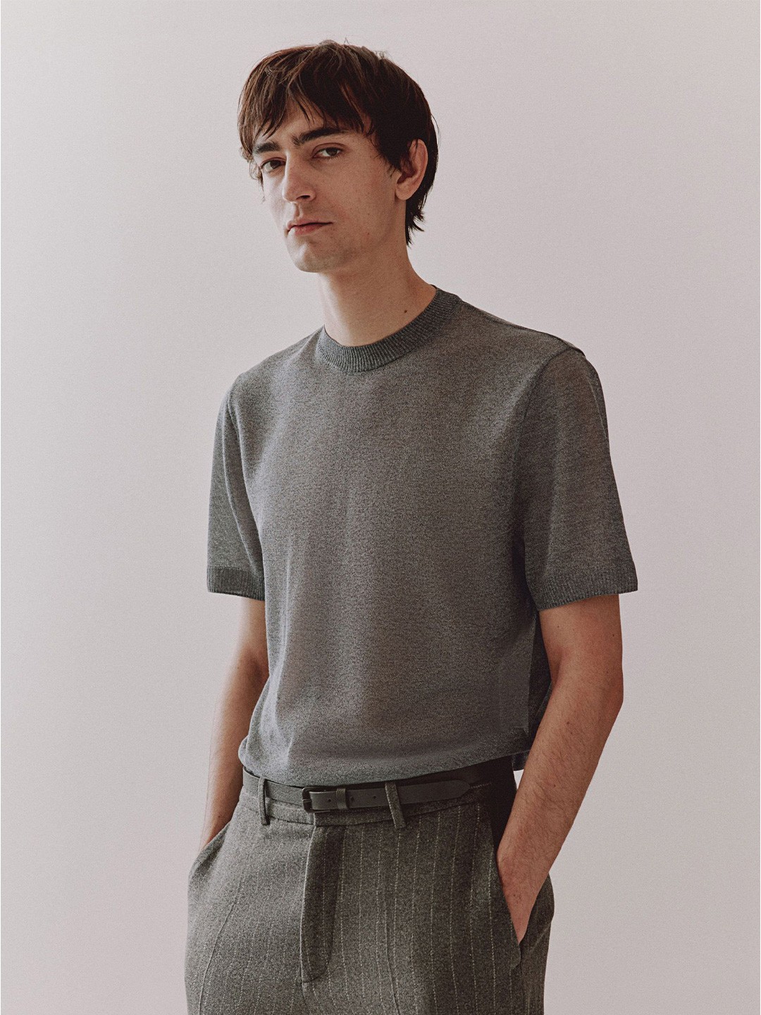 

H&M Regular Fit Knitted T-Shirt, Grey