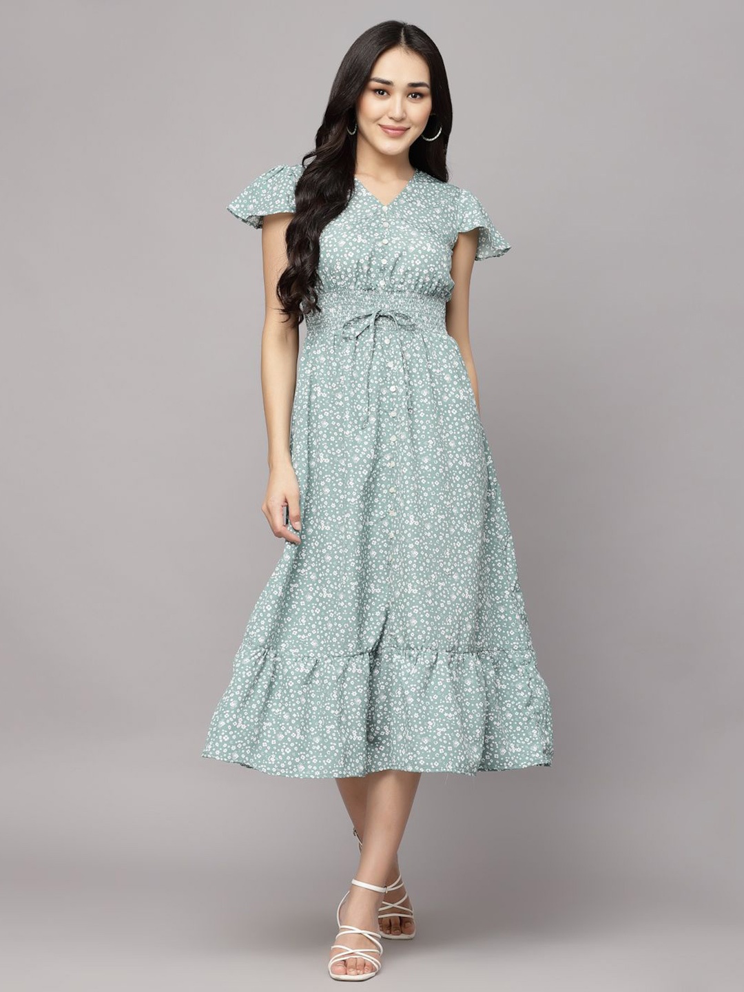 

BAESD Women Floral Printed Fit and Flare Midi Dress, Green
