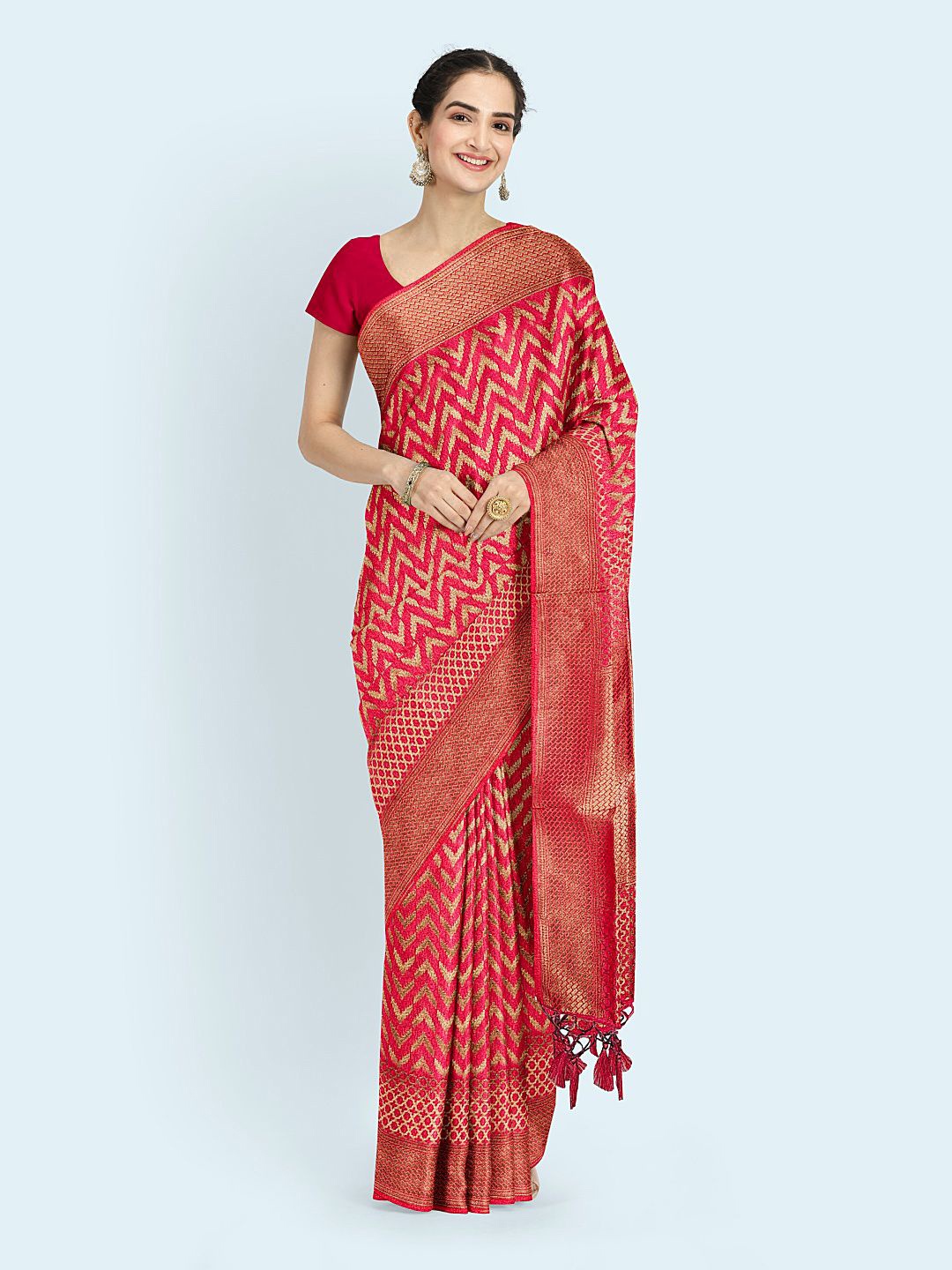 

Meena Bazaar Woven Design Zari Saree, Red