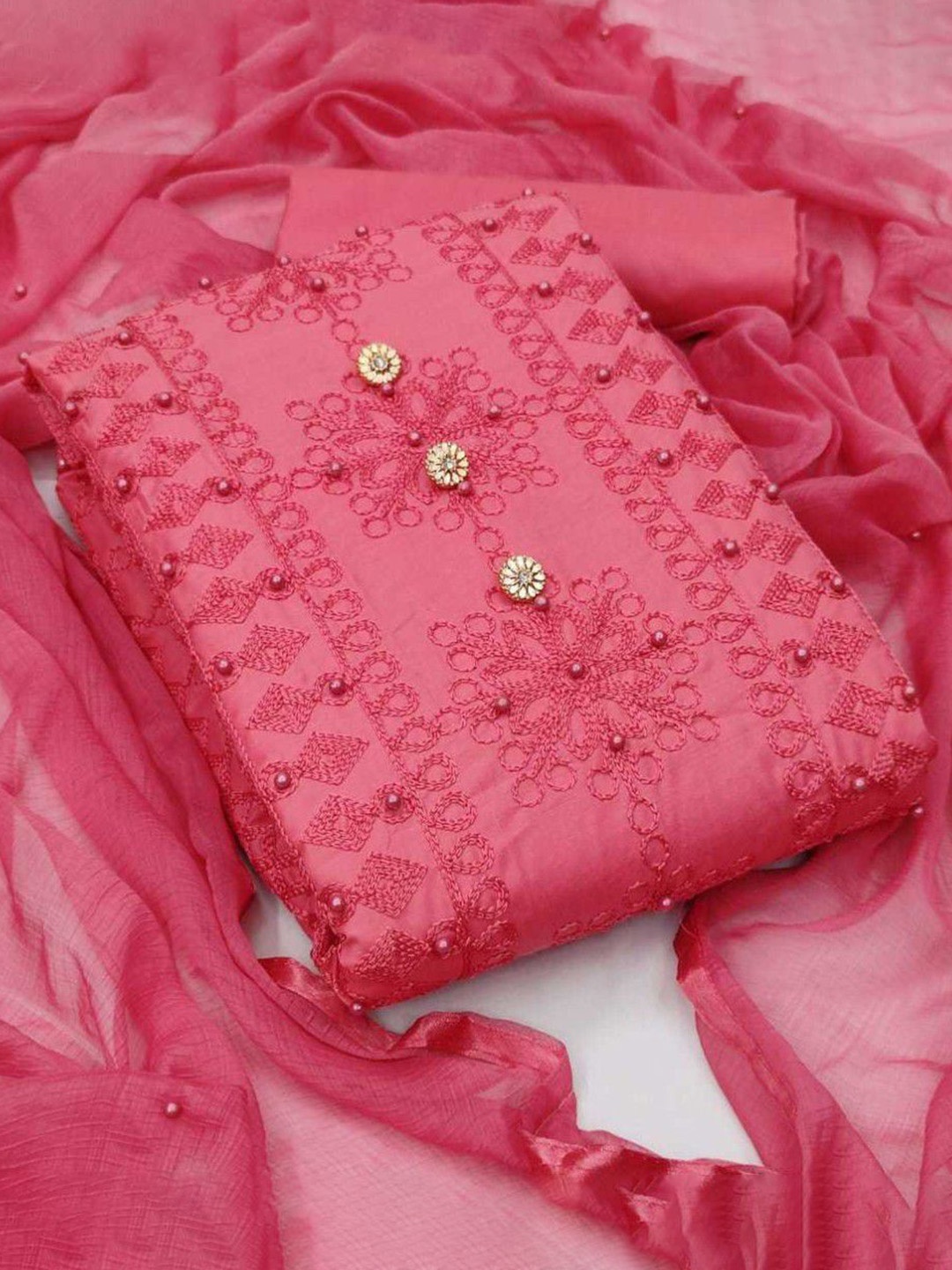 

Suha Unstitched Dress Material, Pink