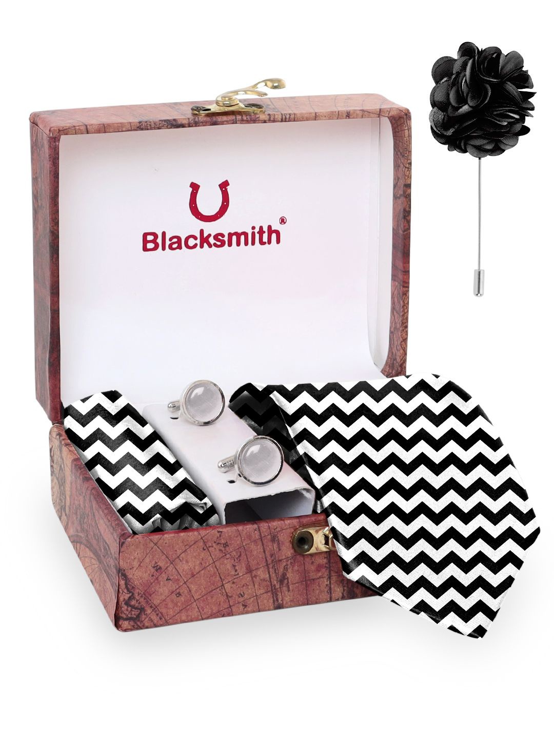 

Blacksmith Men Tie, Cufflinks, Pocket Square Accessory Gift Set, Black