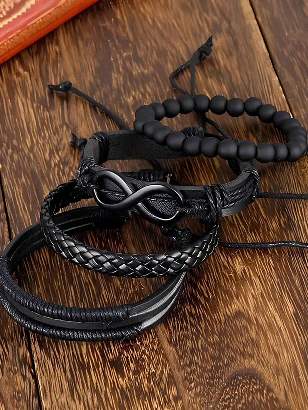 

Jewels Galaxy Men 4 Leather Handcrafted Wraparound Bracelet, Black