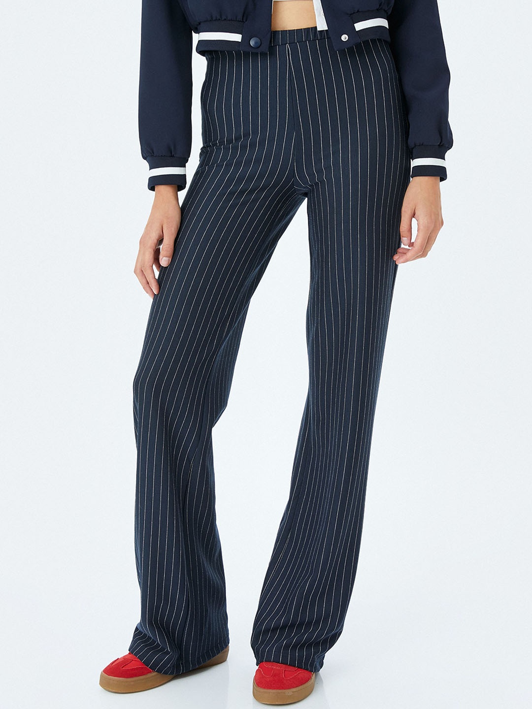 

Koton Women Striped Regular Fit Mid-Rise Trouser, Blue