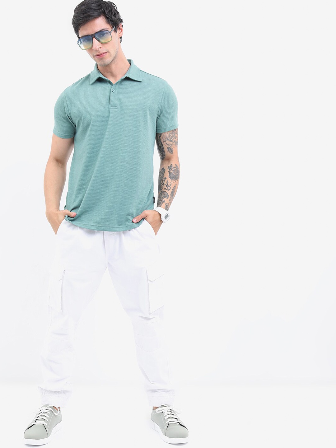 

HIGHLANDER Men Popcorn Structured Regular Fit Tshirt, Sea green