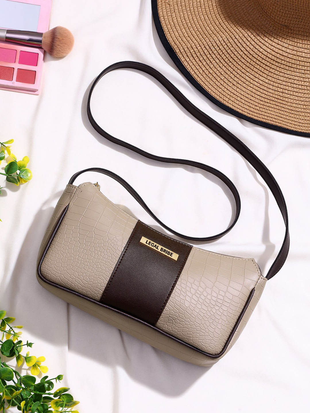 

LEGAL BRIBE PU Structured Sling Bag, Beige