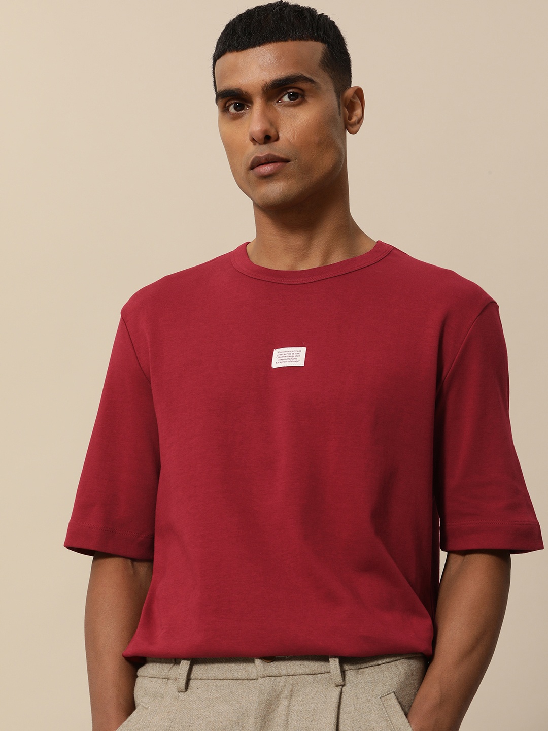 

Mr Bowerbird Men Maroon Pure Cotton Philosophy Oversized T-shirt