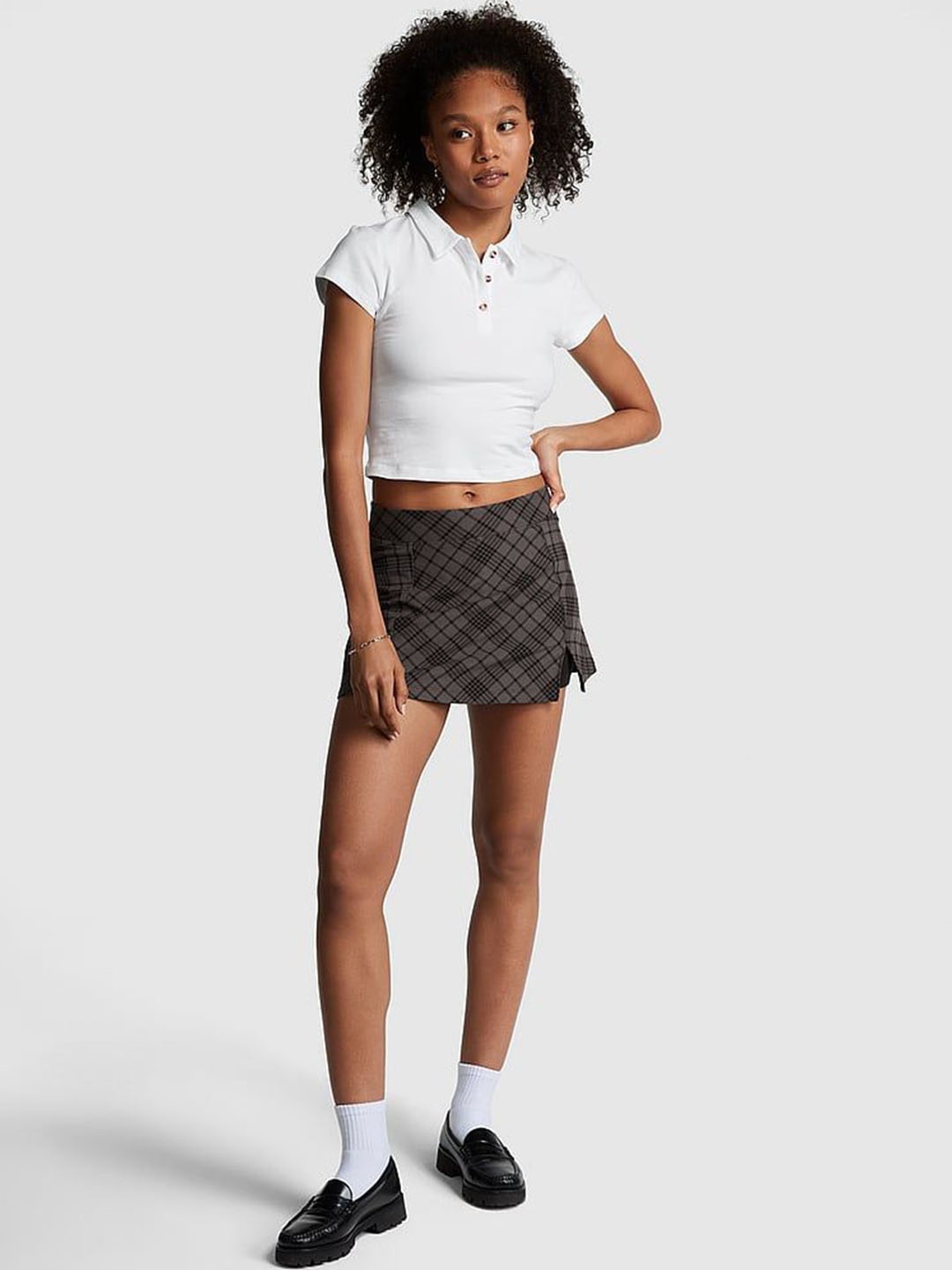 

Victoria's Secret PINK Checked Mid-Rise Mini Skort Skirt, Grey